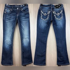 Miss Me Boot Cut Jeans ~ in Dark Blue Wash w/Jewel & Stitches ~ Size 26